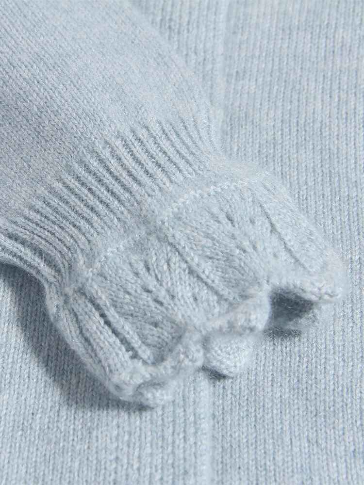 Girls Peter Pan Collar Light Blue Cashmere Lace-Trim Cardigan